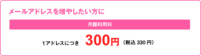 月額利用料1アドレスにつき300円（税込330円）